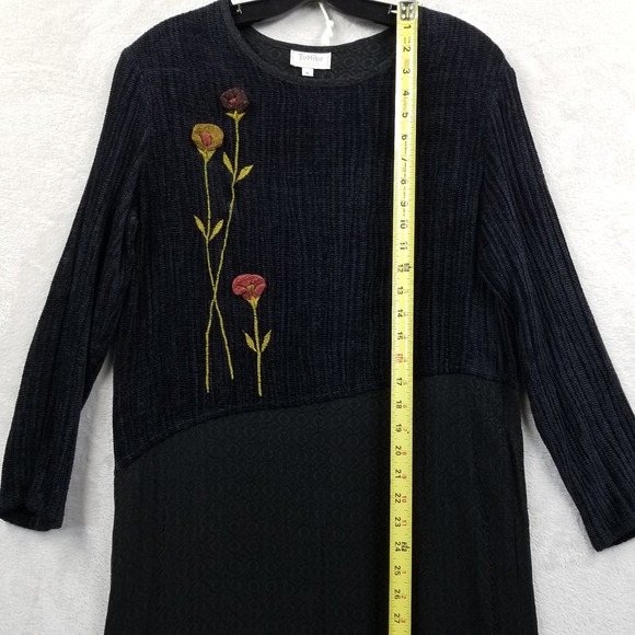 Vtg Maxi Dress Women S Black Chenille Long Sleeve Hippie Witchy‎ Dark Fairy Goth - Picture 11 of 16